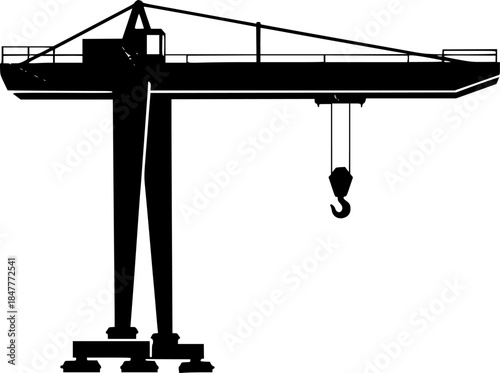 Harbor Crane Construction Machinery Vector Silhouette Icon
