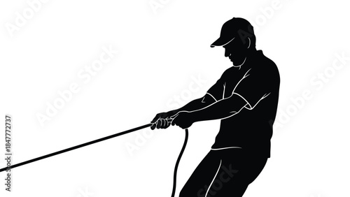 Man in silhouette pulling rope, , Vector illustration isolated on white background