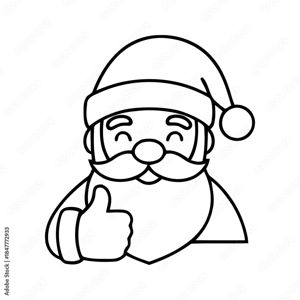 Obraz premium Cheerful Santa Claus line art giving a thumbs up, symbolizing approval and festive joy. Perfect for Christmas designs, holiday greetings, and positive seasonal messages.