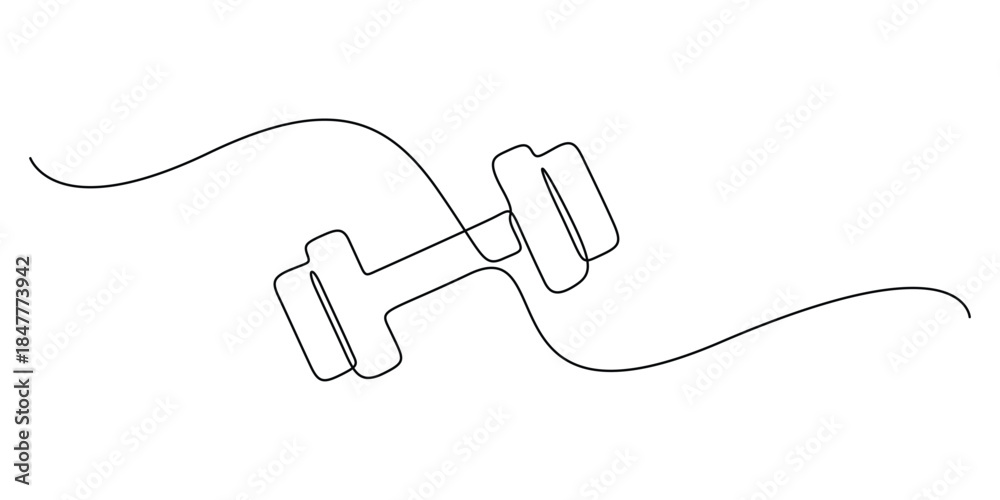 Obraz premium Minimalist single line drawing of a dumbbell. Concepts for building muscle, increasing strength, and improving joint stability