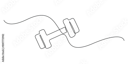 Minimalist single line drawing of a dumbbell. Concepts for building muscle, increasing strength, and improving joint stability