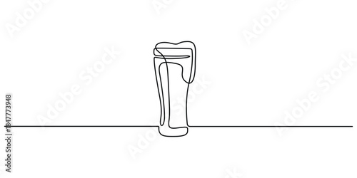 Continuous line drawing of a beer glass. Minimalist art style beer glass. Unbroken black line art beer glass vector illustration
