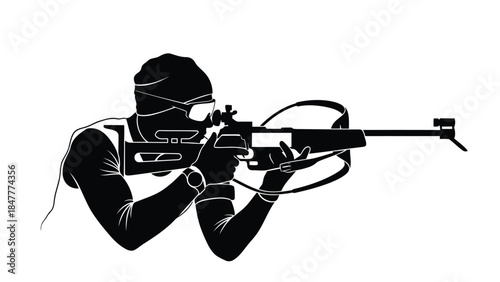 Silhouette of a person aiming a rifle in a tactical stance vector illustration isolated on white background