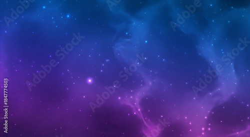 A cosmic image portraying an abstract galactic scene with purple hues and stars embedded within it.