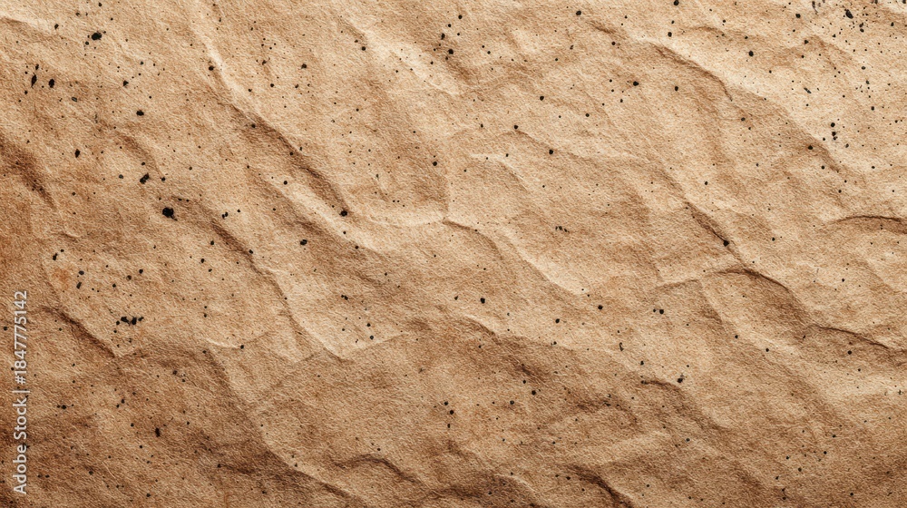 Fototapeta premium Aged kraft paper surface with creases, coffee stains, and rustic character