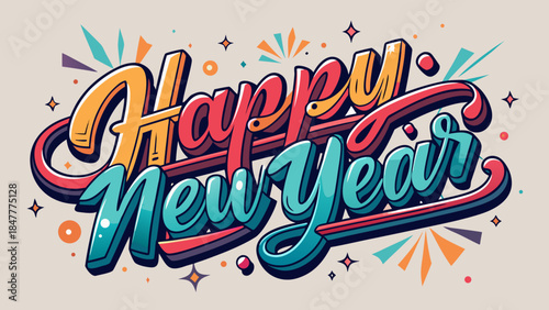 Colorful happy new year calligraphy with abstract paint background