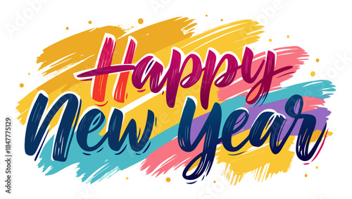 Colorful happy new year calligraphy with abstract paint background