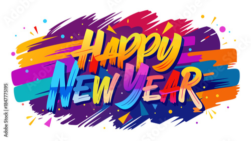 Colorful happy new year calligraphy with abstract paint background
