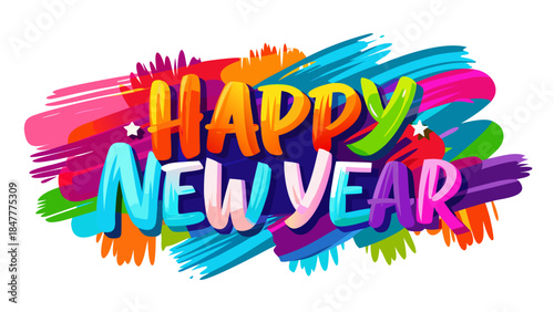 Colorful happy new year calligraphy with abstract paint background