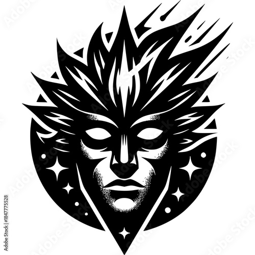 Celestial Being Illustration: An elegant monochrome illustration unveils a celestial entity with a radiant aura, symbolizing cosmic energy and ethereal charm.