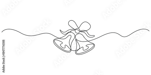 Continuous single line art drawing of two bells with a bow vector illustration