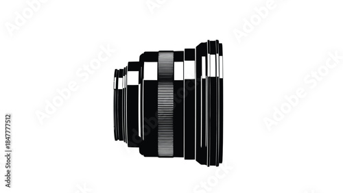 Glossy black 3D rendered cylinder with reflective surface isolated on white background