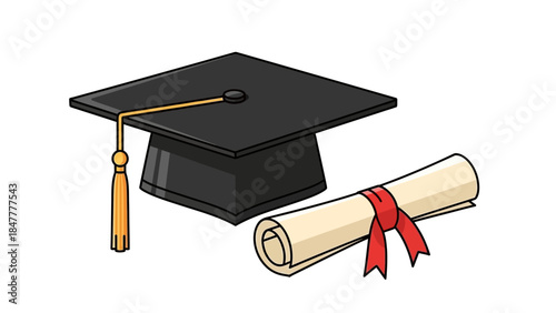 Graduation cap and diploma symbolizing academic achievement and success
