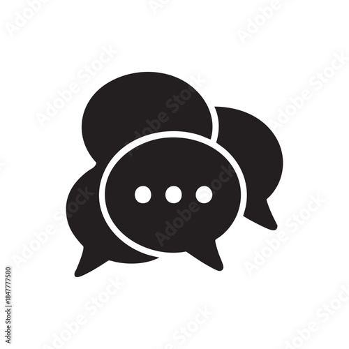 Bold black and white AI chat bubbles vector icon for technology communication and chatbot interfaces