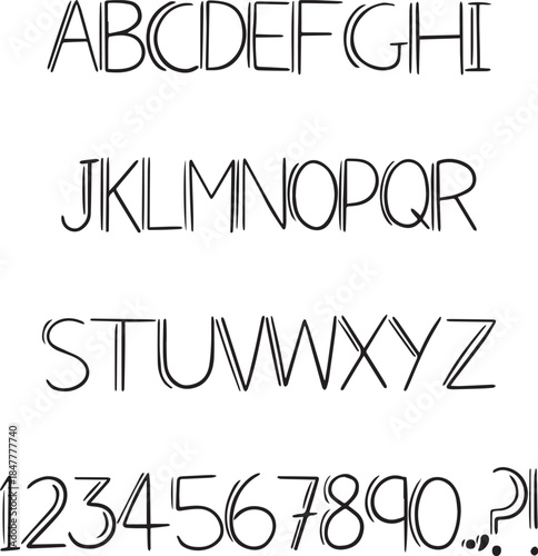 Art Deco Handwritten sketch typography font lettering ABC cartoon vector text