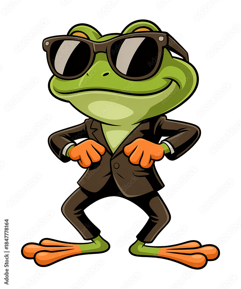 Obraz premium Green frog wearing sunglasses and a suit formal wear