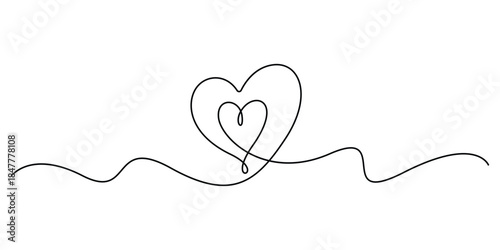Continuous one-line drawing of two embracing hearts, a minimalist design symbolizing love and romance vector illustration