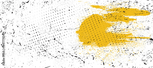 Grunge halftone texture abstract, dots texture, Abstract grunge black and yellow colors background. Rough brush strokes with black spray texture, brush stroke texture.eps