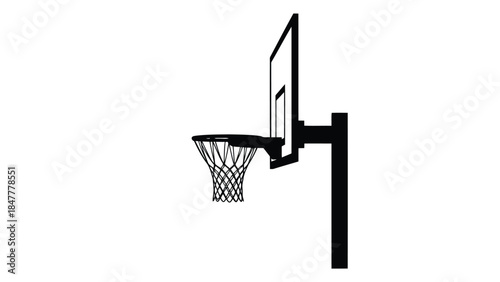 Black silhouette of a basketball hoop with backboard isolated on white background