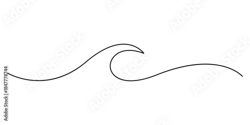 Minimalist line-art illustration of an ocean wave. Continuous single-line art style ocean or sea wave concepts for tattoo designs