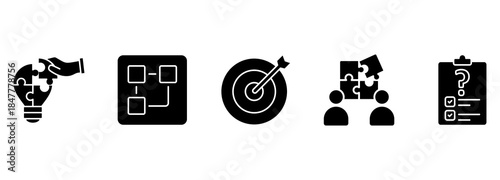 Icon Set of problem solving and solution. Vector Illustration. Editable Thin Line Icons Collection on white Background for Web and Print 
