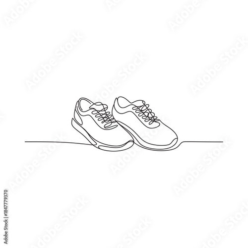 Minimalist line art depicting a pair of sneakers in a continuous drawing style