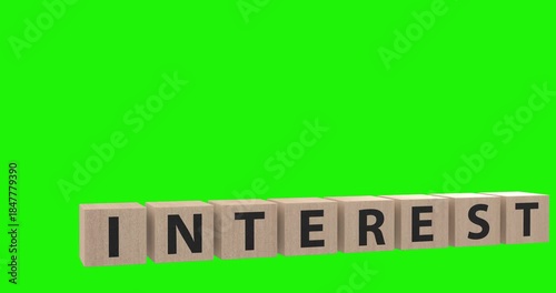 4K Dynamic 3D Animation rendering of Interest on wooden blocks and coins showing increament in finance and banking