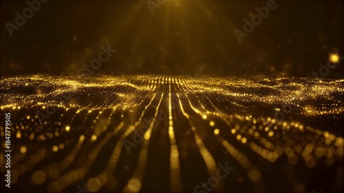 Abstract flowing golden particles with light streaks