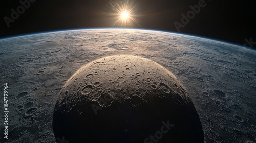 Moon's surface and Earth view from space, capturing the beauty of the galaxy, with a focus on scientific research, astrology, and planet exploration. A breathtaking shot for space, Generative AI