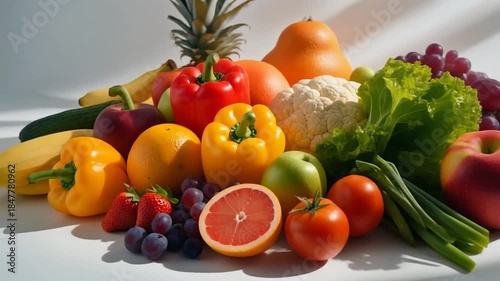World Health Day Concept With Rotating Fresh Fruits and Vegetables