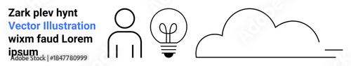 Creativity, innovation, problem-solving, inspiration, brainstorming, modern design. Minimal outline of a person, light bulb and cloud. Creativity and innovation concepts
