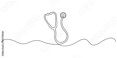 Minimalist continuous line drawing of a stethoscope, a vital medical instrument used by healthcare professionals