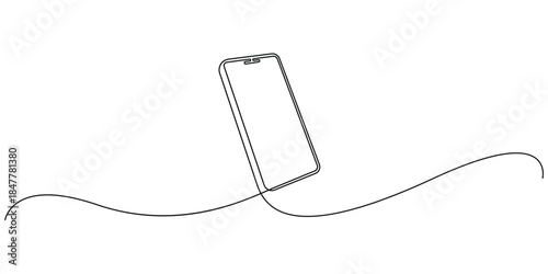 Minimalist continuous one-line drawing of a smartphone. Single, unbroken line to create the outline of a modern mobile device