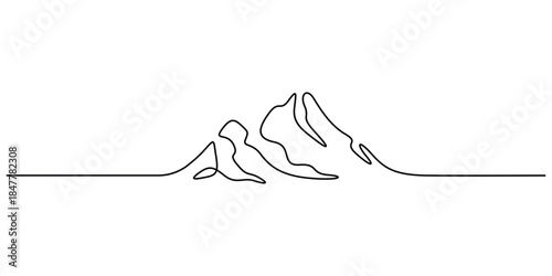 Minimalist continuous one-line drawing of mountains. Single line art mountains landscape. Vector illustration concepts for stock photos and animations