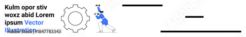 Teamwork, collaboration, progress, problem-solving, business solutions, innovation. A person pushes a gear to effort and cooperation. Teamwork and progress concepts