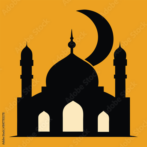silhouette of mosque with moon 