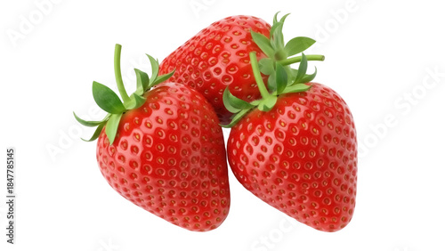 Wallpaper Mural Three ripe red strawberries isolated PNG, fresh summer fruit on transparent background, healthy eating and dessert ingredient Torontodigital.ca