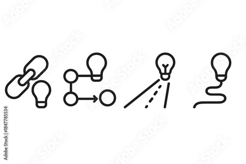 Abstract Icon Series. Unbroken Idea Sequences linear set: coherent-chain ring, progression node, insight-lane strip.