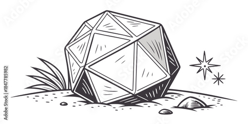 Geometric crystal in desert landscape