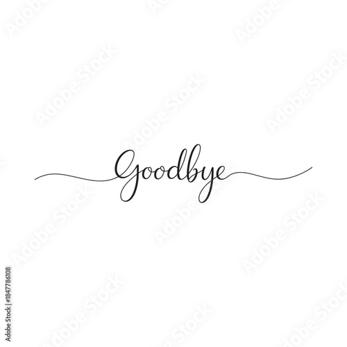 Elegant cursive handwriting spells out the word goodbye on a simple white background