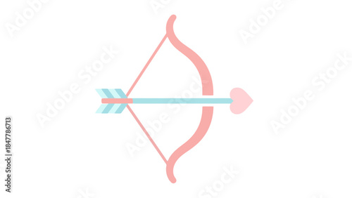 Minimalistic Illustration of a Bow and Arrow with Heart-Shaped Arrowhead in Soft Pastel Colors for