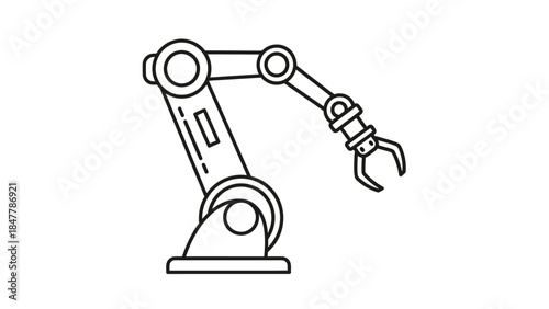 Minimalistic line art illustration of a robotic arm with flexible joints and a claw end-effector