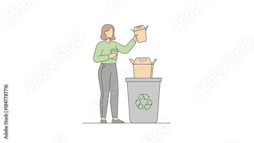 Woman recycling cardboard in an eco-friendly way