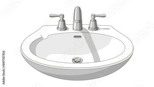 A white sink with a faucet and drain on a white background