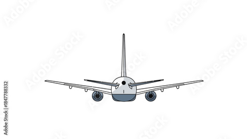 Airplane viewed from the rear on a white background