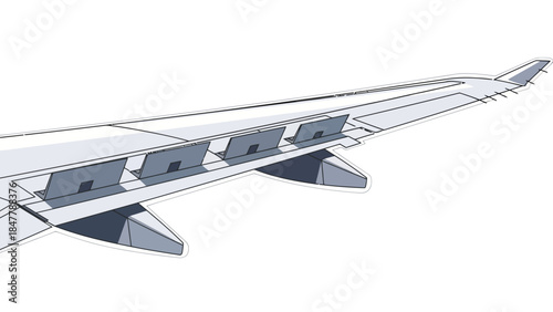 Airplane wing with deployed spoilers