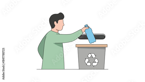 Man recycling plastic bottle in recycling bin