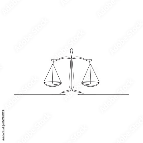 Simple line drawing of a balanced scale representing justice and fairness