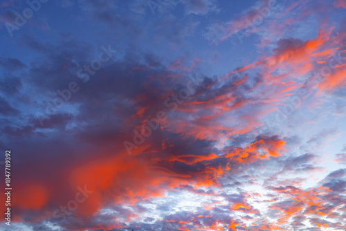 A dramatic sunset sky with colourful glowing clouds