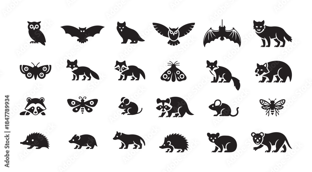 Fototapeta premium Set of forest animals icons isolated on white background. flat vector illustration collection